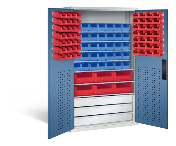 C+P Magazinschrank Serie 13, H1950xB1100xT535mm, Farbe: Lichtgrau / Fernblau, Muldengriff, 130276-68 S10022