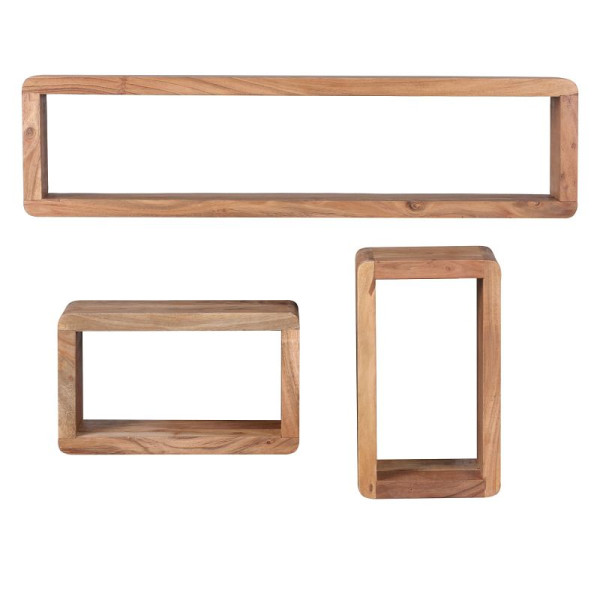 Wohnling Design Wandregal 3er Set BOHA Massiv Holzregale Akazie Landhausstil, WL1.526