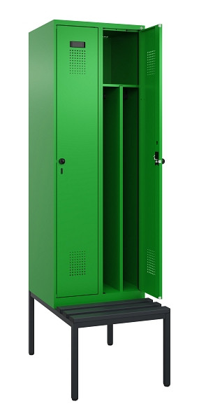 C+P Spind Evolo PLUS, 2 Abteile, 2120x600x815mm, 6037/6037, Drehriegel, Sitzfläche Kunststoff, Sitzbank, 0490507-20F S10080