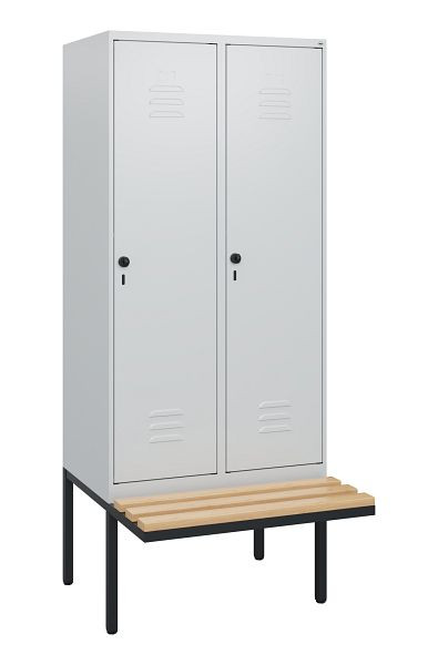 C+P Umkleidespind Classic PLUS, 2 Abteile, 1950x800x815mm, 7035/7035, Drehriegel, Buche-Sitzleisten, 0800405-22 S10009