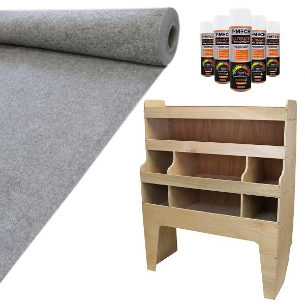 T-Mech 11qm Grau Teppich-Verkleidung Super Stretch mit Kleber & VW Transporter Regalsystem, 26329