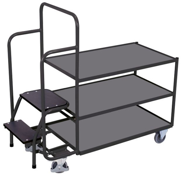 VARIOfit Kommissionierwagen mit 3 Ladeflächen, niedrig, Außenmaße: 1.455 x 625 x 1.320 mm, RAL 7016 anthrazitgrau, sw-600.615/AG