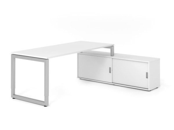 Hammerbacher Aufsatz-Schreibtisch RSE19, 180x80cm, Platte: Weiß, 25mm dick, Rahmen Silber, höheneinstellbar, Ahorn, SB/W/S/W/W, VRSE19SB/W/S/W/W