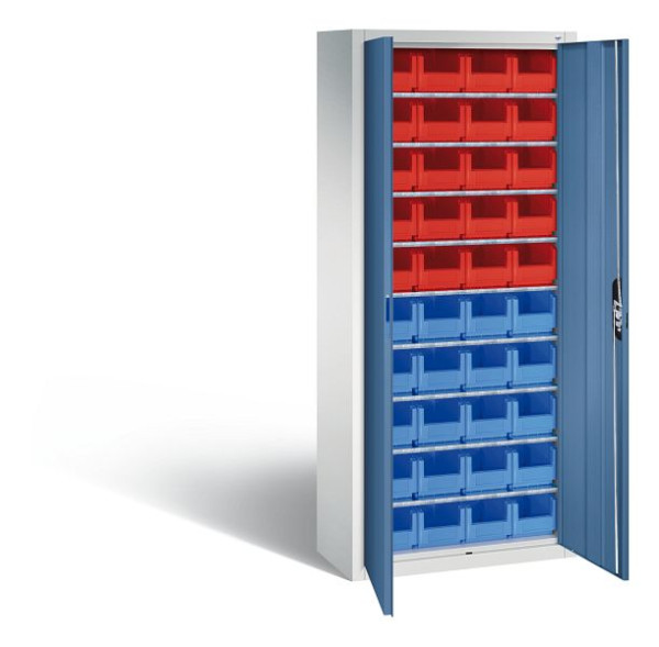C+P Magazinschrank Serie 13, H1690xB700xT300mm, Farbe: Lichtgrau / Fernblau, Muldengriff, 133413-22 S10045