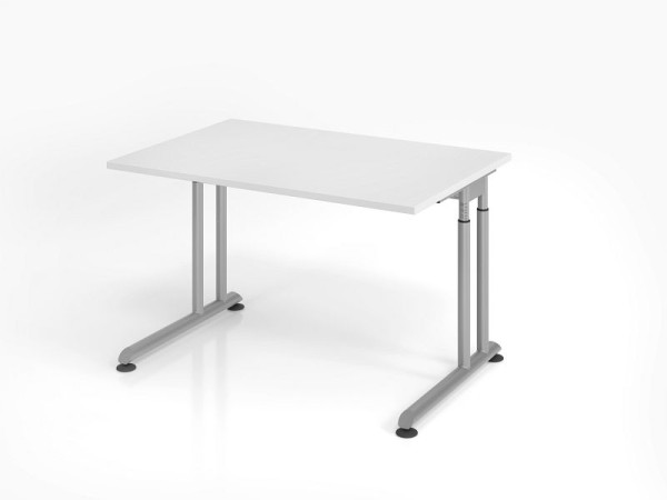 Hammerbacher Schreibtisch ZS12, 120 x 80 cm, Platte: Weiß, 25 mm dick, ABS-Dickkante, Rechteckform, Silber, VZS12/W/S