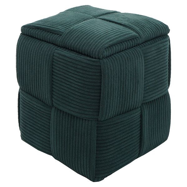 Mendler Hocker HWC-Q47, Sitzhocker Ottomane Polsterhocker Pouf, Deckel Staufach Stoff Cord (260g/m²) 43x40x40cm, grün, 122937