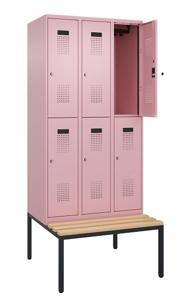 C+P Doppelstock-Spind Evolo PLUS, Bank, 6 Fächer, 2120x900x815mm, 3015/3015, Zylinderschloss, Sitzfläche Buche-Hartholz, Sitzbank, 0493507-30 S10051