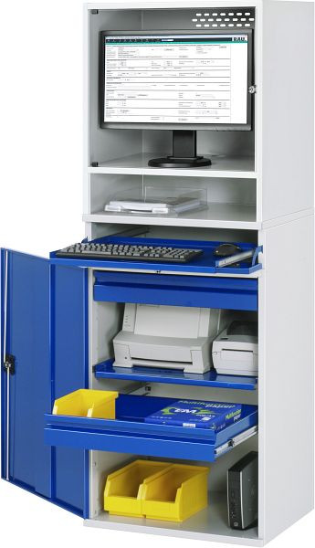 RAU Computer-Schrank - Modell 66, B650 x T520 x H1770 mm, Monitorgehäuse B650 x T520 x H710 mm, 07-650-M66-MG5.11