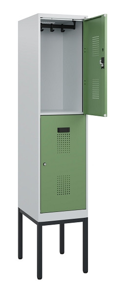 C+P Doppelstock-Spind Evolo PLUS, Gestell, 2 Fächer, 1950x400x500mm, 7035/6011, Zylinderschloss, 0493305-12 S10036