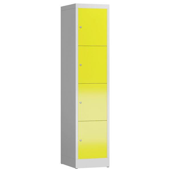 Lüllmann ClassiX Schließfachschrank, 1 Abteil, 4 Fächer, 1800 x 415 x 500 mm, lichtgrau/zinkgelb, X-523416