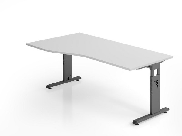 Hammerbacher Schreibtisch OS18, 180 x 100/80cm, Platte: Grau, 25 mm dick, 2 mm ABS-Kante, Freiform, links oder rechts montierbar, VOS18/5/G