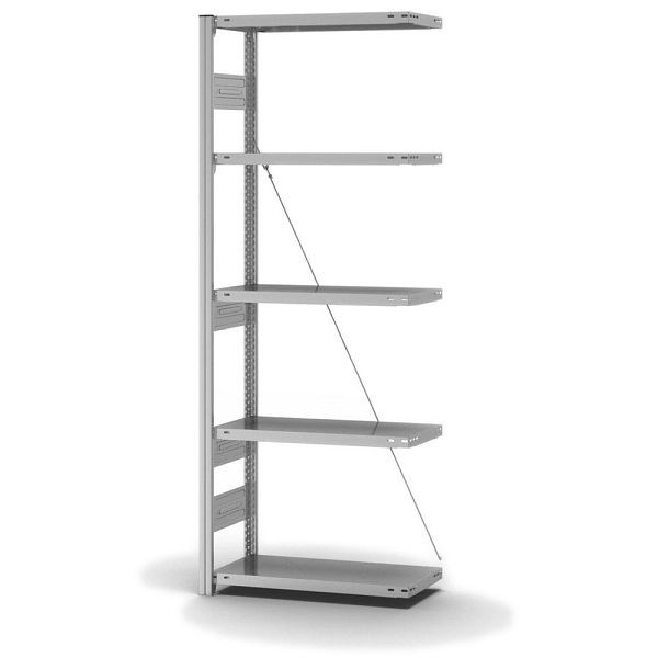 hofe Fachboden-Anbauregal, 2000x300x750 mm, 5 Fachebenen, verzinkt, 300 kg Fachlast, 3000 kg Feldlast, einseitige Bedienung, HZA20307XS