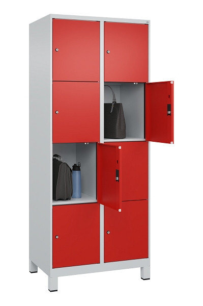 C+P Schließfachschrank Evolo PLUS, mit Füßen, 8 Fächer, 1950x800x500mm, 7035/30, Frontfarbe RAL 3020 Verkehrsrot, 049010-224 S10005