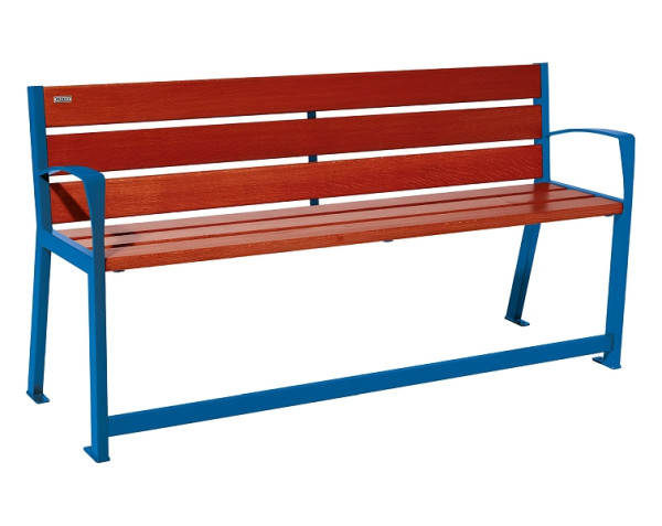 Procity Sitzbank Silaos Für Senioren 6 Holzlatten, Mit Armlehne, Holz & Stahl, 1800 mm, Mahagoni/RAL 5010, 209622.5010.ACAJ