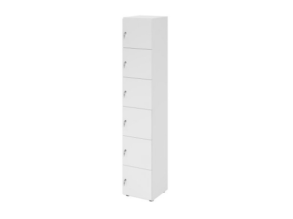 Hammerbacher Schließfachschrank schmal 6OH, 6 Türen mit Schloss, Korpus: weiß, Türen: weiß, 40 x 40 x 215,6 cm (BxTxH), V264L6/W/W/DS
