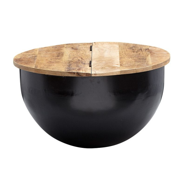 Wohnling Couchtisch Mango Massivholz Metall 60x34x60 cm Industrial Style Rund, WL6.323