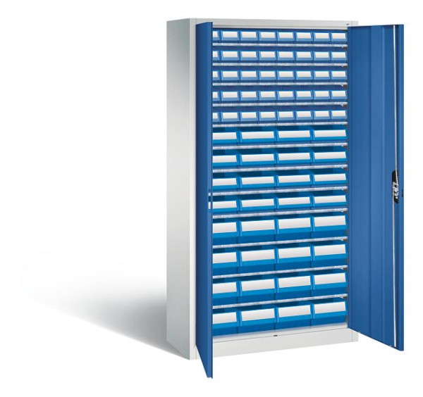 C+P Magazinschrank Serie 13, H1980xB1000xT420mm, Farbe: Lichtgrau / Enzianblau, Muldengriff, 133144-28 S10032