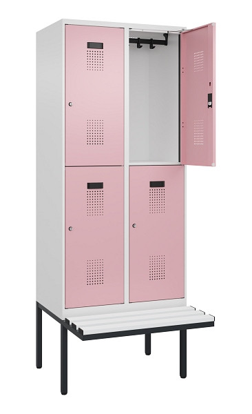 C+P Doppelstock-Spind Evolo PLUS, Bank, 4 Fächer, 2120x800x815mm, 9016/3015, Zylinderschloss, Sitzfläche Kunststoff, 0493407-22 S10126