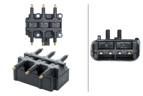 HELLA Zündspule, 12V, 4-polig, Blockzündspule, geschraubt, 5DA 358 168-241