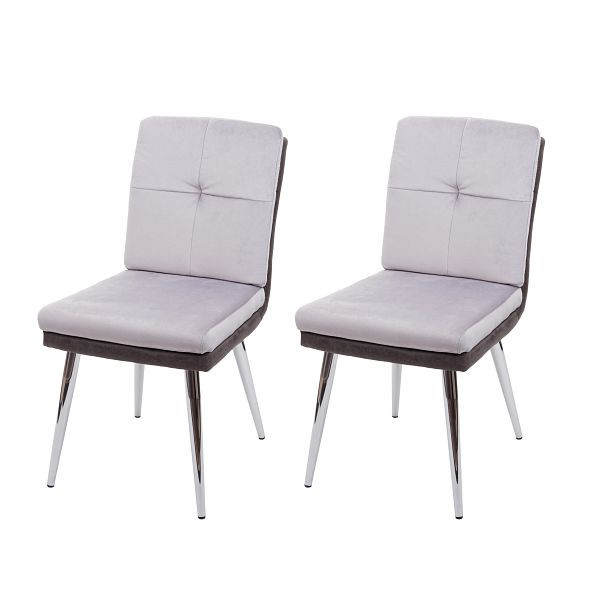 Mendler 2er-Set Esszimmerstuhl HWC-G48, Küchenstuhl Polsterstuhl Lehnstuhl, Kunstleder Samt, grau, 71556