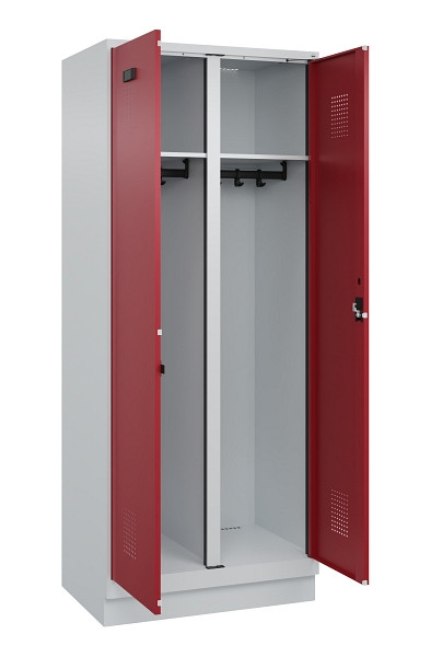 C+P Schwarz-Weiß-Spind Evolo PLUS, mit Sockel, 2 Abteile, 1950x800x500mm, 7035/3, Frontfarbe RAL 3003 Rubinrot, Zylinderschloss, 049022-22 S10031