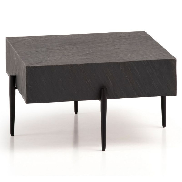 Wohnling Couchtisch 64x64x35 cm Steinoptik/Metall Sofatisch Anthrazit Quadratisch, Design Wohnzimmertisch Kaffeetisch Massiv, WL6.792