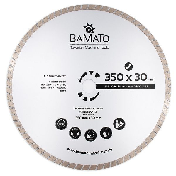BAMATO Diamant Trennscheibe 350 x 30 mm, Einsatzbereich: Baustellenmaterialien, Natur- und Hartgestein, Beton, STRM355GT