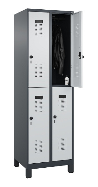 C+P Doppelstöckiger Spind Evolo PLUS, mit Füßen, 4 Fächer, 1950x600x500mm, 7016, Frontfarbe RAL 7035 Lichtgrau, Drehriegel, 049310-20 S10017