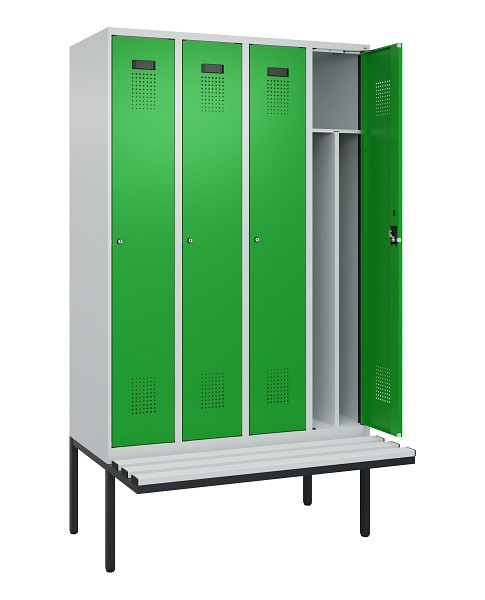 C+P Spind Evolo PLUS, 4 Abteile, 2120x1200x815mm, 7035/6037, Haken 4, Zylinderschloss, Material Sitzfläche Kunststoff, 0490407-40F S10092