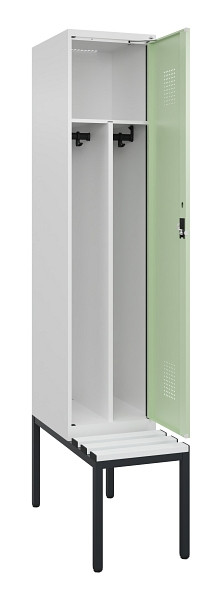 C+P Spind Evolo PLUS, 1 Abteile, 2120x400x815mm, 9016/6019, Haken 4, Zylinderschloss, Sitzfläche Kunststoff, Sitzbank, Trennwand, 0490507-12F S10099