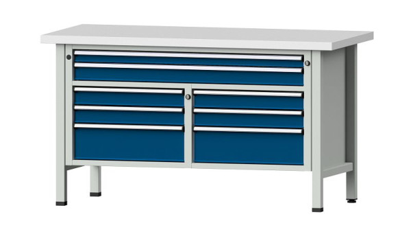 ANKE Werkbänke Kastenwerkbank, Modell 259 V, 1500 x 700 x 840 mm, RAL 7035/5010, KSP 40 mm, 304.148