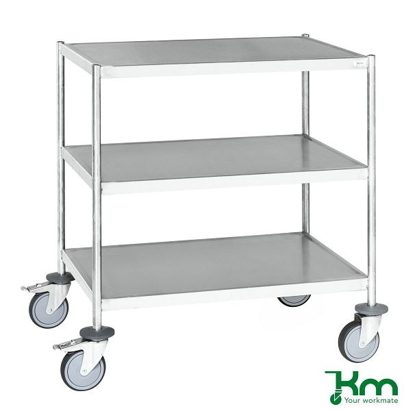 Kongamek Edelstahlwagen vollständig geschweißt 3 Böden C3, 18/8, 650 x 440 x 900 mm, rostfreie Rollen, KM60351MRU-S