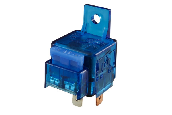 HELLA Relais, Arbeitsstrom, 24V, 4-polig, Schaltbild: S10, Stecker: A, Schließer, Farbe: hellblau, mit Halter, 4RA 003 530-051