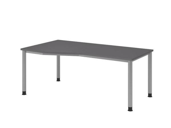 Hammerbacher Schreibtisch 4 Fuß rund 80x100/80cm Graphit/Silber, Freiform, links oder rechts montierbar, VHS18/G/S