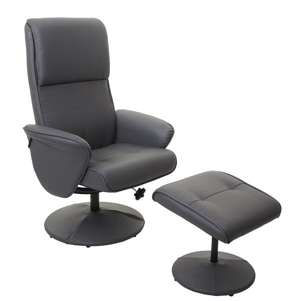 Mendler Relaxsessel Helsinki, Fernsehsessel Relaxliege TV-Sessel mit Hocker, Kunstleder, mattgrau, 74600