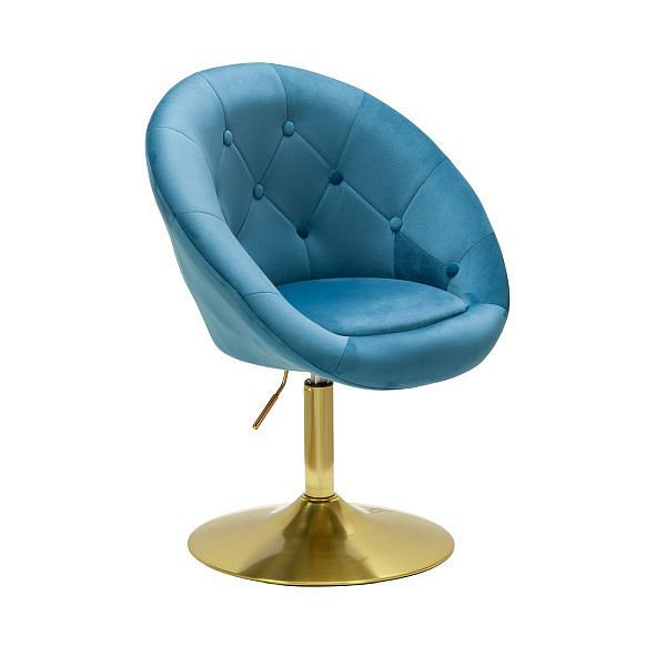 Wohnling Loungesessel Samt Blau / Gold Design Drehstuhl mit Rückenlehne, WL6.301