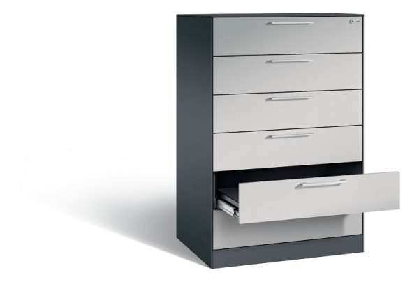 C+P Schubladenschrank Asisto, H1310xB800xT600mm, Farbe: Schwarzgrau / Weißaluminium, Bügelgriff, 146223-624 S10020