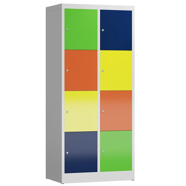 Lüllmann ClassiX Schließfachschrank, 2 Abteile à 4 Fächer, 1800 x 800 x 500 mm, lichtgrau/bunt, X-523422