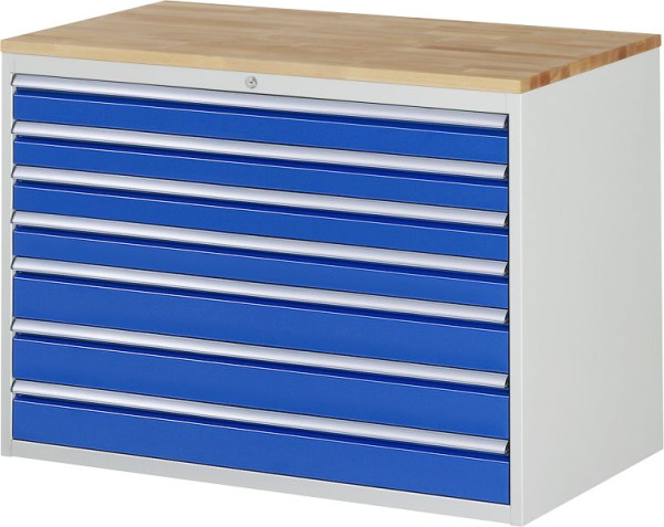 RAU Schubladenschrank Serie 7000, B1145 x T650 x H825mm, Schubladen: 4xH90, 3xH120 mm, Buche-Massiv-Arbeitsplatte, Stärke 25mm, 03-XXL5.17A-B.11