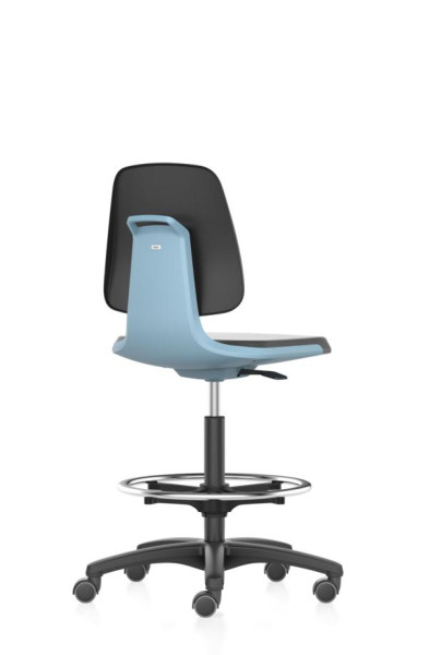 bimos Arbeitsstuhl Labsit mit Rollen, Sitzhöhe 560-810 mm, PU-Schaum, Sitzschale blau, 9125-2000-3277