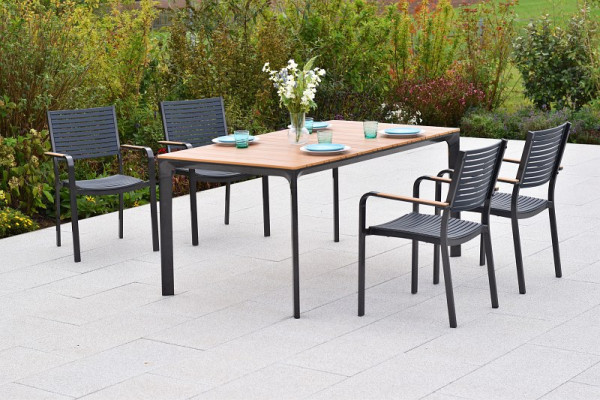 Merxx Paliano Set 5-teilig, 4 Stapelsessel, Sitz- und Rückenfläche aus Kunststoff, 1 Tisch 156 x 90 cm, 50973-217