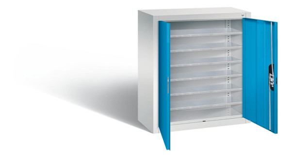 C+P Magazinschrank Serie 13, H830xB700xT300mm, Farbe: Lichtgrau / Lichtblau, Muldengriff, 134013-20 S10057