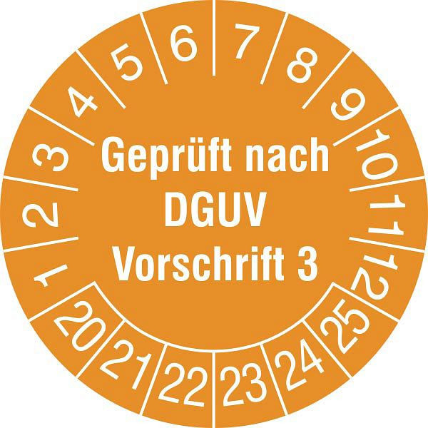 SafetyMarking Prüfplakette, Geprüft nach DGUV Vorschrift 3, Prüfzeitraum: 20-25, Ø 3 cm, Folie, selbstklebend, VE: 15 Stück/Bogen, 30.C2105-20-25