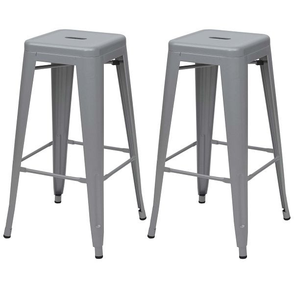 Mendler 2er-Set Barhocker HWC-A73, Barstuhl Tresenhocker, Metall Industriedesign stapelbar, grau, 70801