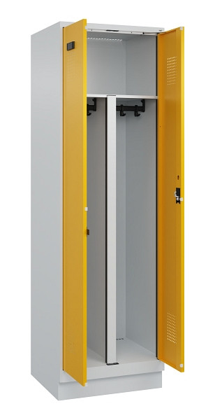 C+P PSA Schwarz-Weiß-Spind Evolo PLUS, mit Sockel, 2 Abteile, 1950x600x500mm, 70, Frontfarbe RAL 1004 Goldgelb, Zylinderschloss, 049022-20P S10027