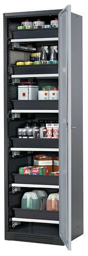 asecos Chemikalienschrank Systema-T CS-56R, Korpus anthrazit, Flügeltüren silber, 6 Tablarauszüge, 209074