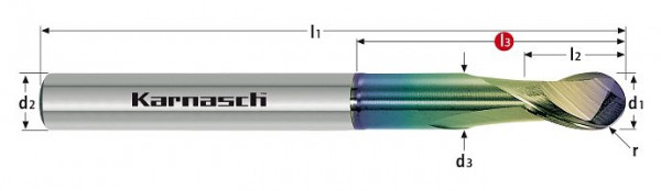 Karnasch VHM-3D-Radiusfräser lang HSC/HPC d= 8,0/r=4,0/l3= 35 mm NHC-7000, 306217080035
