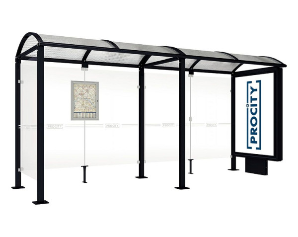 Procity Wartehalle Vierkantrohr - 1 Leuchtkasten Auf Mittelfuß & 1 Seitenverkleidung, Farbe RAL 9005, 529359.9005