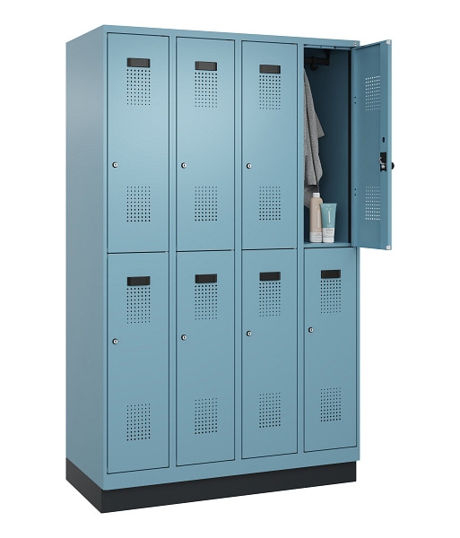 C+P Doppelstöckiger Spind Evolo PLUS, mit Sockel, 8 Fächer, 1950x1200x500mm, 001, Zylinderschloss, 049320-40 S10048