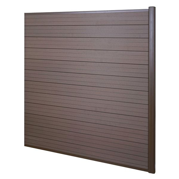 Mendler WPC-Sichtschutz Sarthe, Windschutz Zaun, Alu-Pfosten, Erweiterungselement, 1,85m braun, 54419+54420+54421